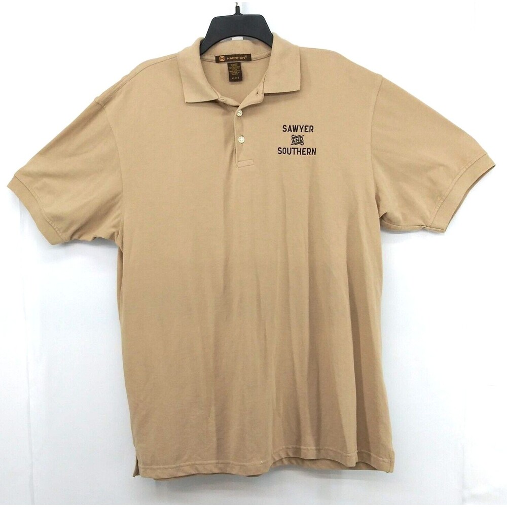 Harriton Polo Shirt Mens Size XL Tan Embroidered Logo Sawyer and Southern